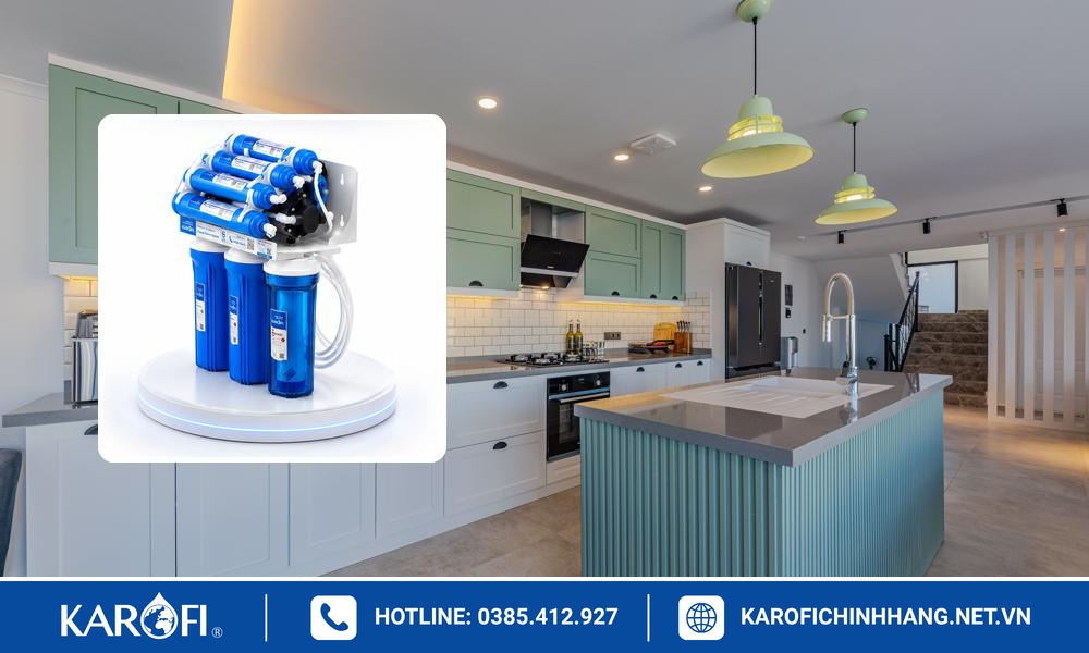 Cách bố trí máy lọc Karofi âm tủ kết hợp máy rửa bát