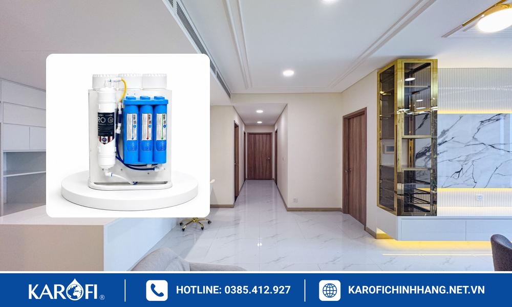Tủ bếp đảo, chậu âm bàn có lắp được máy lọc Karofi gầm tủ?