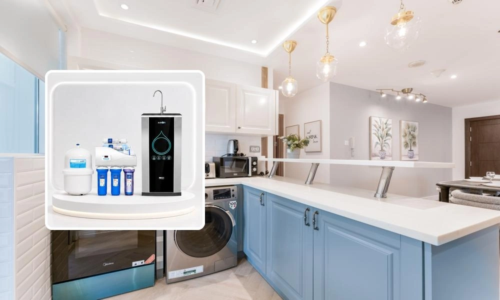 Cách bố trí máy lọc Karofi âm tủ kết hợp máy rửa bát